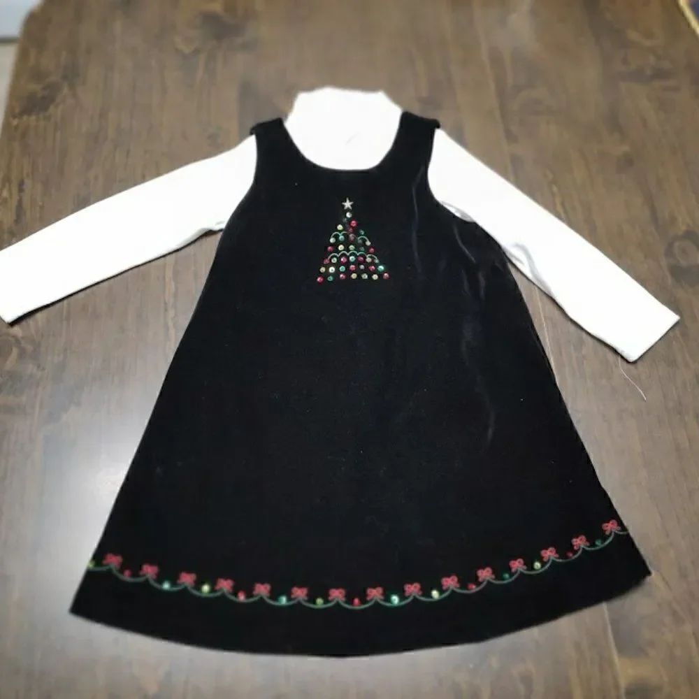 New Sophie Rose Black White Velour 2 Piece Christmas Dress Size Girl's 4